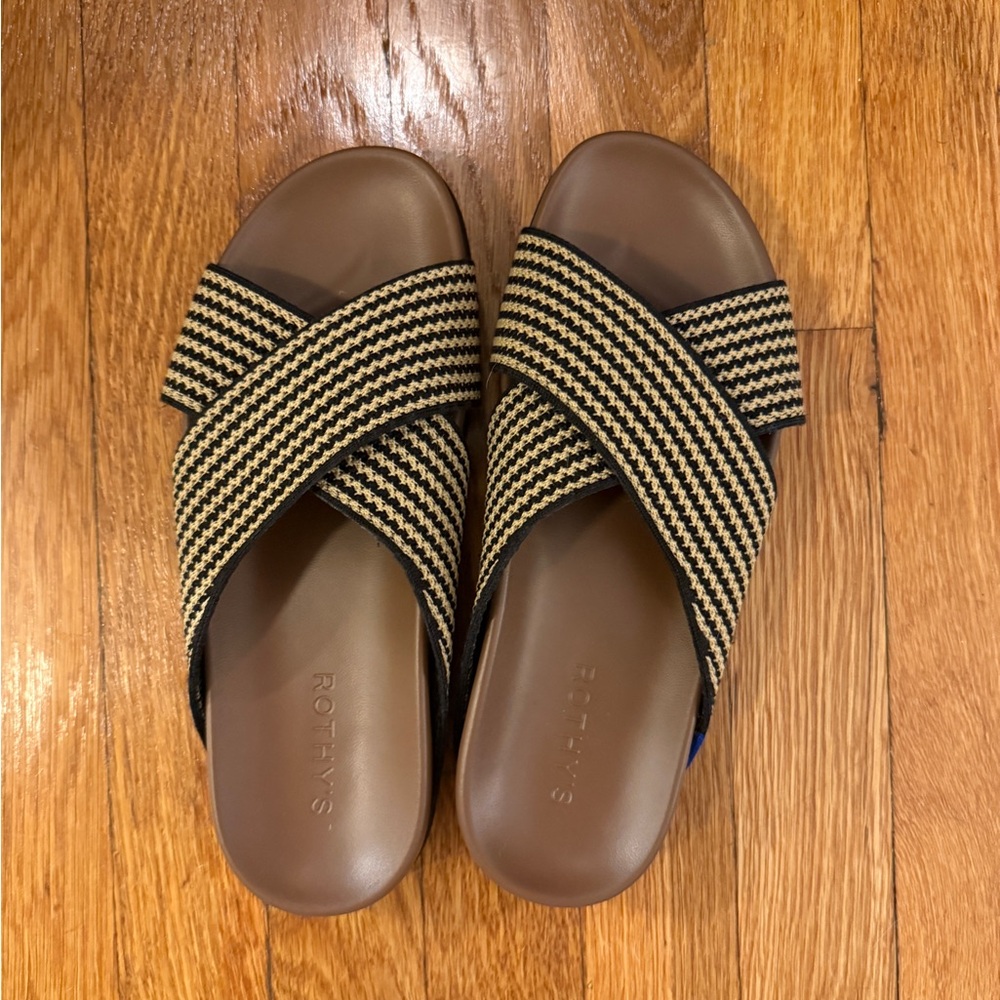 Rothy's Woven Black and Tan Slides